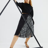 Zigzag Pleat Midi Skirt