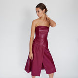 Leather Strapless Midi Dress