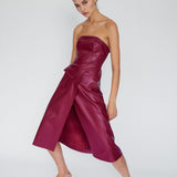 Leather Strapless Midi Dress