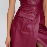 Leather Strapless Midi Dress