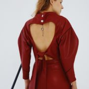 Angle Open Back Top Red Leather