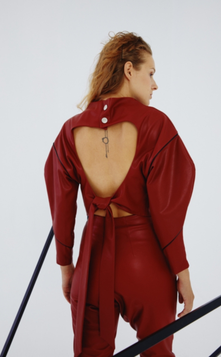 Angle Open Back Top Red Leather