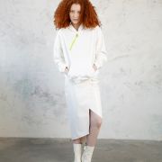 Piton White Leather Midi Skirt
