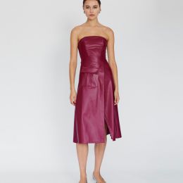 Leather-Strapless-Midi-Dress
