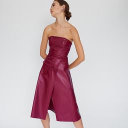 Leather Strapless Midi Dress