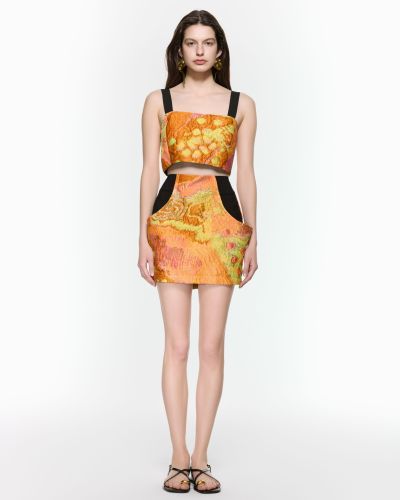 Tangerine Jacquard Mini Skirt