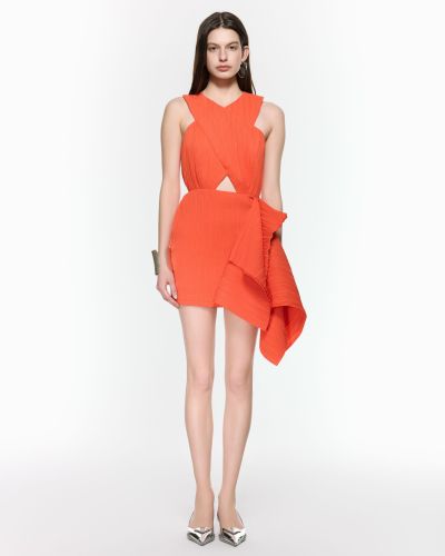 Coral Pleated Mini Dress